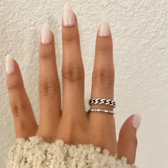 925 Sterling Silver Double Layer Minimalist Ring Dainty Chain Link Ring Band - Picture 6 of 6